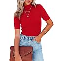 Lacozy Women39s Mock Neck Short Sleeve Ribbed