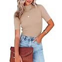 Lacozy Women39s Mock Neck Short Sleeve Ribbed