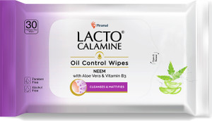 lacto calamine oil control wipes with neemvitamin b3 and aloe vera-no parabens alcohol free makeup remover