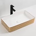 LACTOSE Ceramic Wash Basin | Table Top Countertop Wash Basin for Bathroom Living Room Dining Room Hotel &amp; Restaurant | European Style Tabletop Wash Basin Sink Rectangle – 24x14x11 IN