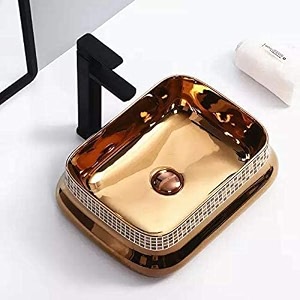 lactose ceramic wash basin table top  rectangle counter topover-the-top european style black gold over counter vessel sink for bathroomliving roomhotelkitchen  outdoor amp indoor18x137x526 in