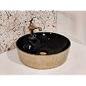 LACTOSE Ceramic Wash Basin | Table Top Countertop Wash Basin for Bathroom Living Room Dining Room Hotel &amp; Restaurant | European Style Tabletop Wash Basin Sink Golden | Square Rounded (16x16x5 IN)