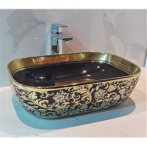 lactose ceramic wash basin  table top countertop wash basin for bathroom living room dining room hotel amp restaurant  european style tabletop wash basin sink black gold rectangle  18x13x6 in