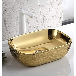 lactose ceramic wash basin  table top countertop wash basin for bathroom living room dining room hotel amp restaurant  european style tabletop wash basin sink golden rectangle  18x13x6 in