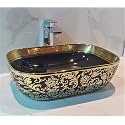 LACTOSE Ceramic Wash Basin | Table Top Countertop Wash Basin for Bathroom Living Room Dining Room Hotel &amp; Restaurant | European Style Tabletop Wash Basin Sink Black Gold (Rectangle – 18x13x6 IN)