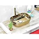 LACTOSE Ceramic Wash Basin | Table Top Countertop Wash Basin for Bathroom Living Room Dining Room Hotel &amp; Restaurant | European Style Tabletop Wash Basin Sink Golden (Rectangle – 18x13x6 IN)