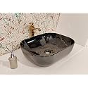 LACTOSE Ceramic Wash Basin | Table Top Countertop Wash Basin for Bathroom Living Room Dining Room Hotel &amp; Restaurant | European Style Tabletop Wash Basin Sink Black Gold (Rectangle – 18x13x6 IN)