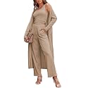 Ladies 3 Piece Long Sleeve Soft Set Hide Belly Fat Formal Sweatsuit Open Front Casual Cardigan