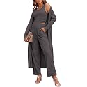 Ladies 3 Piece Long Sleeve Soft Set Hide Belly Fat Formal Sweatsuit Open Front Casual Cardigan