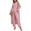 Ladies 3 Piece Long Sleeve Soft Set Hide Belly Fat Formal Sweatsuit Open Front Casual Cardigan
