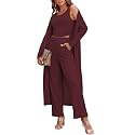 Ladies 3 Piece Long Sleeve Soft Set Hide Belly Fat Formal Sweatsuit Open Front Casual Cardigan