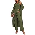 Ladies 3 Piece Long Sleeve Soft Set Hide Belly Fat Formal Sweatsuit Open Front Casual Cardigan