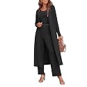 Ladies 3 Piece Long Sleeve Soft Set Hide Belly Fat Formal Sweatsuit Open Front Casual Cardigan
