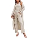 Ladies 3 Piece Long Sleeve Soft Set Hide Belly Fat Formal Sweatsuit Open Front Casual Cardigan