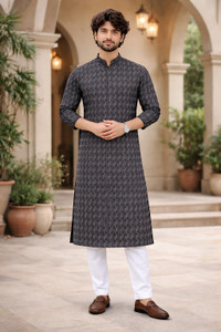 ladsloom solid pure cotton straight kurta for men black