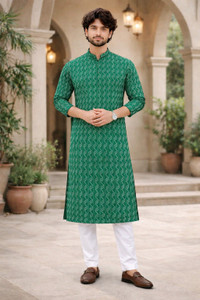 ladsloom solid pure cotton straight kurta for men dark green