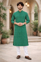 LADSLOOM Solid Pure Cotton Straight Kurta for Men (Dark Green)