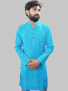ladsloom striped pure cotton straight kurta for men light blue