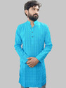 LADSLOOM Striped Pure Cotton Straight Kurta for Men (Light Blue)