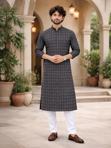 ladsloom solid pure cotton straight kurta for men black
