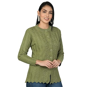 lady willington women woolen round neck cardigan sweater heavy front long kadai cardigan winter wear pure wool cardigan for women free size cotty warm cardigans with side pockets m olivegreen