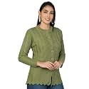 LADY WILLINGTON Women Woolen Round Neck Cardigan Sweater Heavy Front Long Kadai Cardigan Winter Wear Pure Wool Cardigan for Women Free Size Cotty Warm Cardigans with Side Pockets (M, OliveGreen)