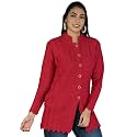 LADY WILLINGTON Women Woolen Round Neck Cardigan Sweater Heavy Front Long Kadai Cardigan Winter Wear Pure Wool Cardigan for Women Free Size Cotty Warm Cardigans with Side Pockets (M, Magenta)