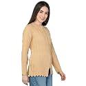 LADY WILLINGTON Women Woolen Round Neck Cardigan Sweater Heavy Front Long Kadai Cardigan Winter Wear Pure Wool Cardigan for Women Free Size Cotty Warm Cardigans with Side Pockets (M, Skin)
