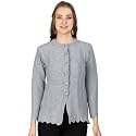 LADY WILLINGTON Women Woolen Round Neck Cardigan Sweater Heavy Front Long Kadai Cardigan Winter Wear Pure Wool Cardigan for Women Free Size Cotty Warm Cardigans with Side Pockets (S, Grey)