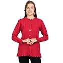 LADY WILLINGTON Women Woolen Round Neck Cardigan Sweater Heavy Front Long Kadai Cardigan Winter Wear Pure Wool Cardigan for Women Free Size Cotty Warm Cardigans with Side Pockets (L, Magenta)