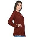 LADY WILLINGTON Women Woolen Round Neck Cardigan Sweater Heavy Front Long Kadai Cardigan Winter Wear Pure Wool Cardigan for Women Free Size Cotty Warm Cardigans with Side Pockets (M, Maroon)