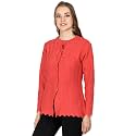 LADY WILLINGTON Women Woolen Round Neck Cardigan Sweater Heavy Front Long Kadai Cardigan Winter Wear Pure Wool Cardigan for Women Free Size Cotty Warm Cardigans with Side Pockets (S, Carrot)