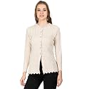 LADY WILLINGTON Women Woolen Round Neck Cardigan Sweater Heavy Front Long Kadai Cardigan Winter Wear Pure Wool Cardigan for Women Free Size Cotty Warm Cardigans with Side Pockets (L, Skin)