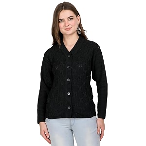 Lady Willington Women Woolen V-Neck Self Design