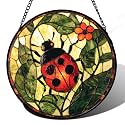 Ladybug Flower Stained Glass Window Hanging Suncatcher Gifts for Women 7.8"