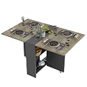 Ladybug Folding Dining Table with 2 Drawers Space Saving Dining Room Table with 6 Wheels and 2-Layer Storage Racks for Kitchen Dining Room Bedroom Living Room Restaurant Color Chestnut Gray