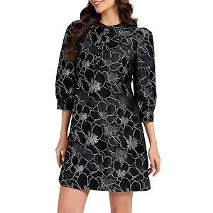 Ladyful Womens Floral Jacquard Dress Cocktail Mini