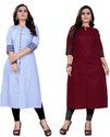 Ladylaz Pack of 2 Solid Cotton Blend Straight Kurta for Women (Blue, Maroon)