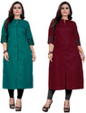 Ladylaz Pack of 2 Solid Cotton Blend Straight Kurta for Women (Dark Green, Maroon)