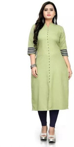 ladylaz striped cotton blend straight kurta for women light green