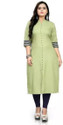 Ladylaz Striped Cotton Blend Straight Kurta for Women (Light Green)