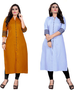ladylaz pack of 2 solid cotton blend straight kurta for women multicolor