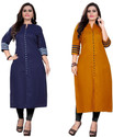 Ladylaz Pack of 2 Solid Cotton Blend Straight Kurta for Women (Multicolor)
