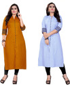 Ladylaz Pack of 2 Solid Cotton Blend Straight Kurta for Women (Multicolor)