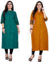 Ladylaz Pack of 2 Solid Cotton Blend Straight Kurta for Women (Multicolor)