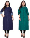 Ladylaz Pack of 2 Solid Cotton Blend Straight Kurta for Women (Multicolor)