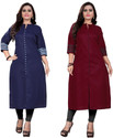 Ladylaz Pack of 2 Solid Cotton Blend Straight Kurta for Women (Multicolor)