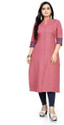 Ladylaz Striped Cotton Blend Straight Kurta for Women (Pink)