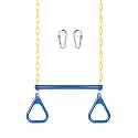 LadyRosian 17" Trapeze Bar Swing Set Gym Rings 47" Heavy Duty Chain Swing Set Accessories with Locking Carabiners Plastic Coated Chains Monkey Bars for Backyard, Playroom (Blue)