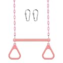LadyRosian 17" Trapeze Bar Swing Set Gym Rings 47" Heavy Duty Chain Swing Set Accessories with Locking Carabiners Plastic Coated Chains Monkey Bars for Backyard, Playroom (Pink)